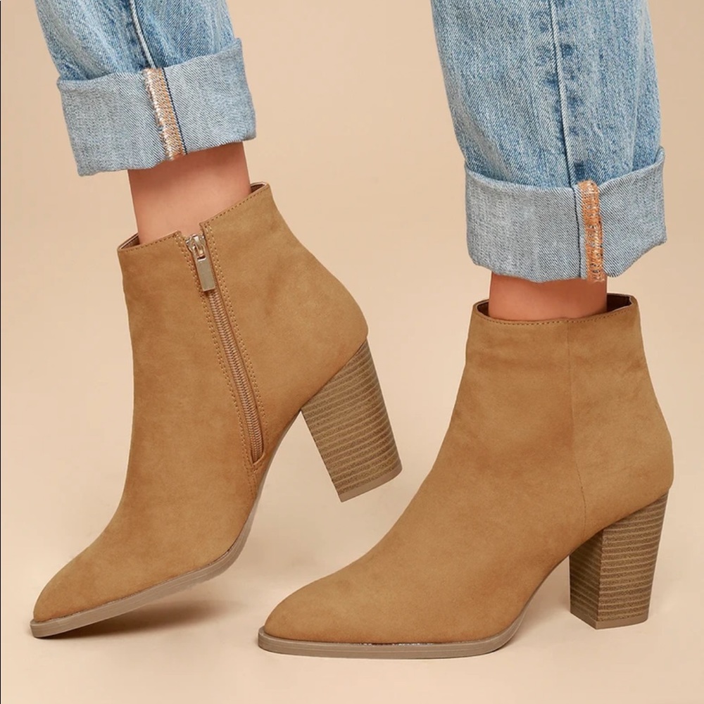 Lulu’s Annelise Camel Suede Ankle Booties